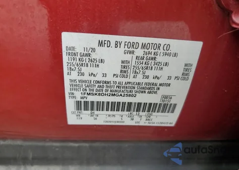 2021 Ford Explorer Xlt z USA, uszkodzony, nr VIN 1FMSK8DH2MGA25802